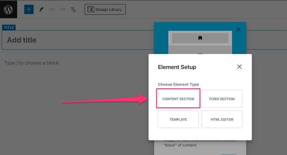 Kadence element type content section